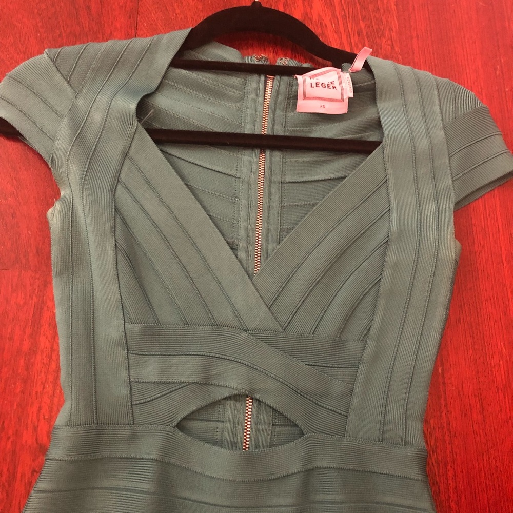 Herve Leger teal blue dress.